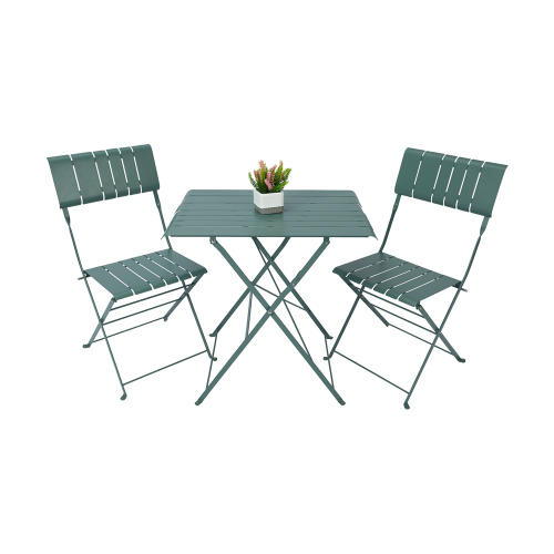 Metalen opvouwbare buitentafel en stoelen met lattenbodem